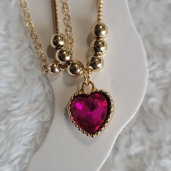 Anklets Gold with Pink Heart Charm - Picture 2 of 4
